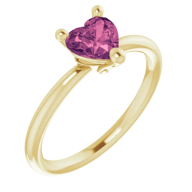 14K yellow gold Heart Shape pink tourmaline gemstone 6X6