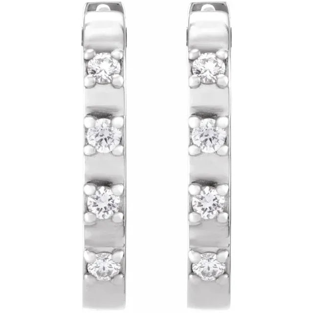 11.5 MM 14K White Gold Diamond hoop earrings