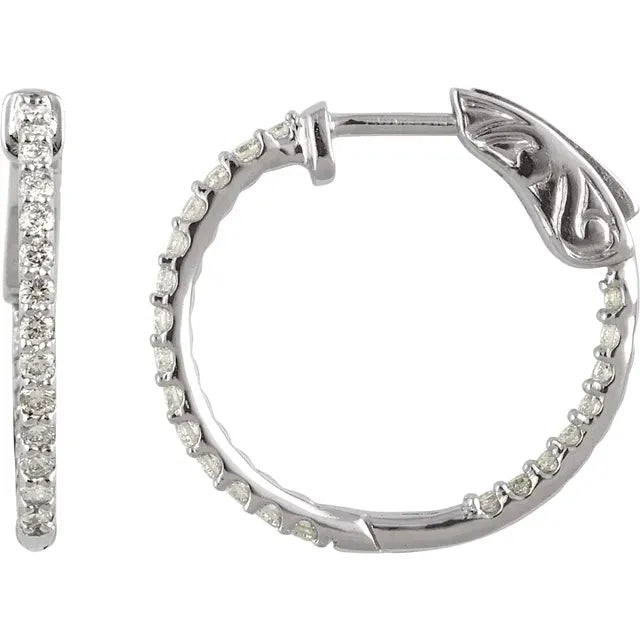 14K  Inside-Outside women Diamond Hoop Earrings  1/2 CTW