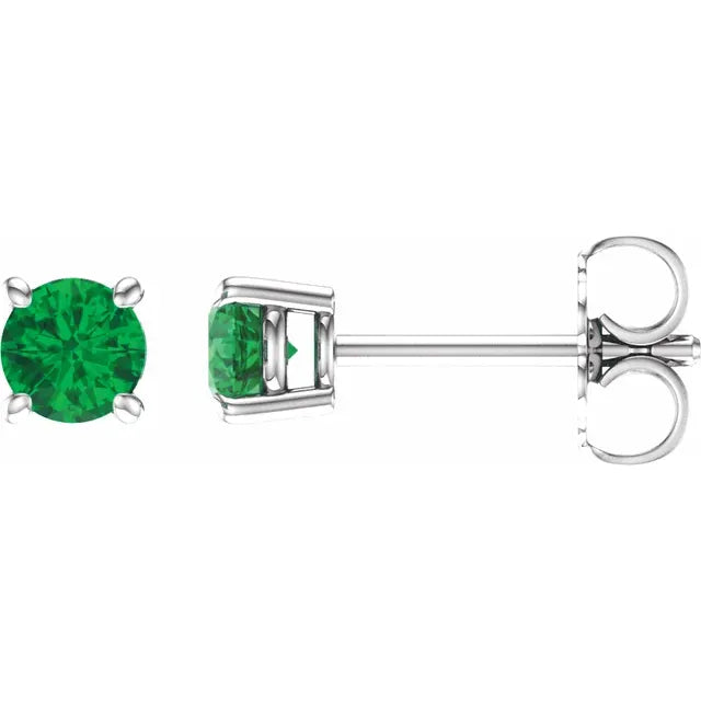 Emerald Earrings - 14K White Gold Stud Earrings Emerald stone 4 MM