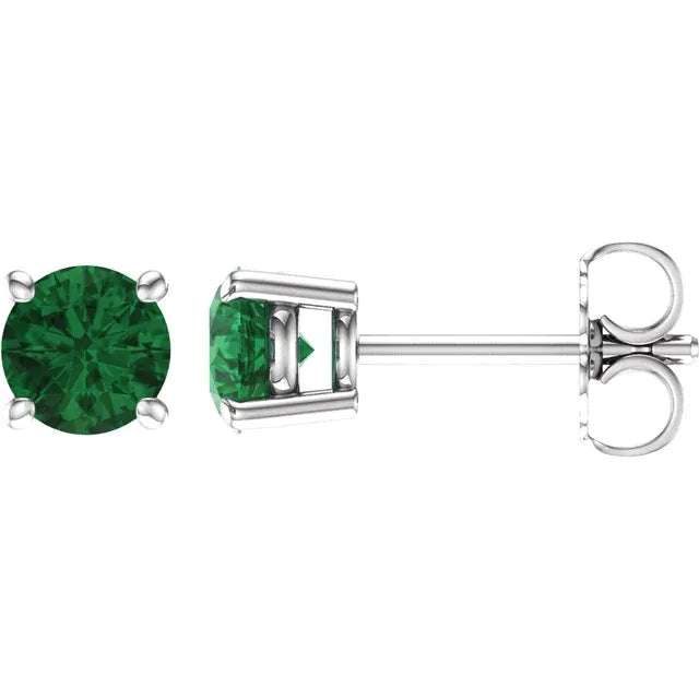 Emerald Earrings - 14K White Gold Stud Earrings Emerald stone 5 MM Details 