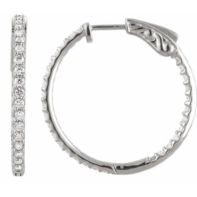 Gold / Platinum Inside-Outside Natural Diamond Hoop Earrings