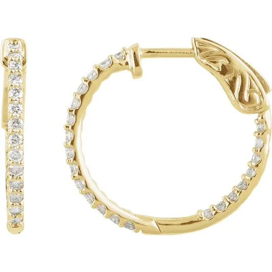 Gold / Platinum Inside-Outside Natural Diamond Hoop Earrings