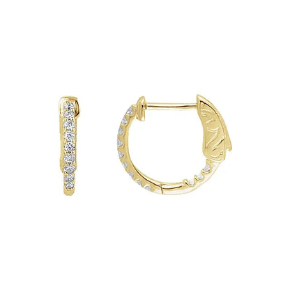 14K Yellow gold Inside-Outside women Diamond Hoop Earrings  1/4 CTW