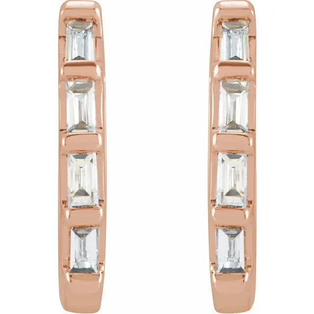 14 K Rose Gold 1/10 CTW Natural Diamond Huggie Hoop Earrings