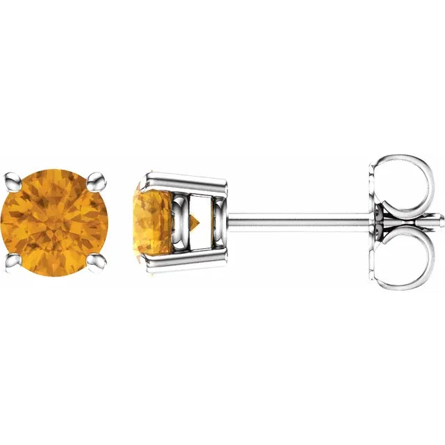 14K White Gold 4-Prong Natural Citrine Stud Earrings 5 MM