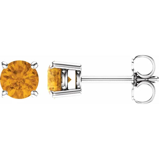 14K White Gold 4-Prong Natural Citrine Stud Earrings 5 MM