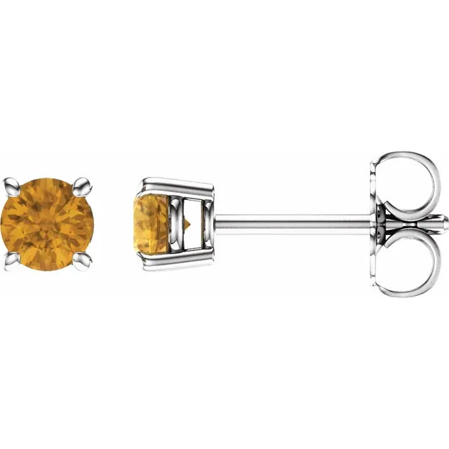 14K White Gold 4-Prong Natural Citrine Stud Earrings 4 MM