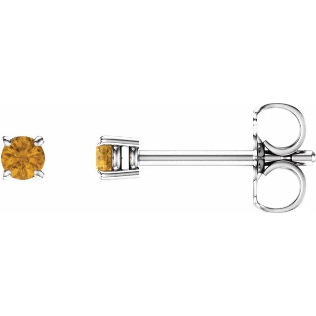 14K White Gold 4-Prong Natural Citrine Stud Earrings 2.5 MM