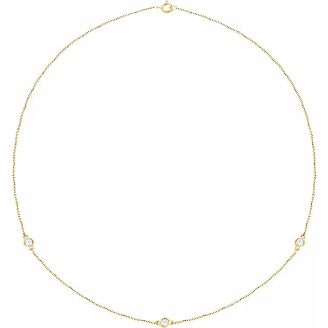 14K Yellow Gold  3-Station Natural Diamond Necklace