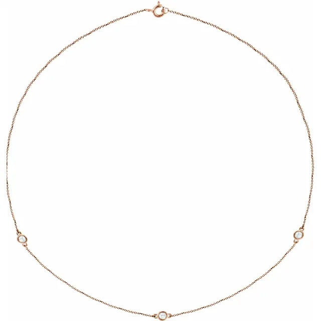 14K Rose Gold 3-Station Natural Diamond Necklace