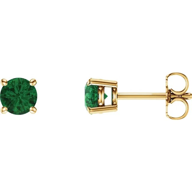 Emerald Earrings - 14K Yellow Gold Stud Earrings Emerald stone 4 MM