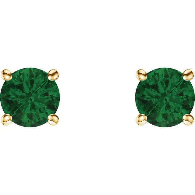 14K Gold 4-Prong Natural Emerald Stud Earrings