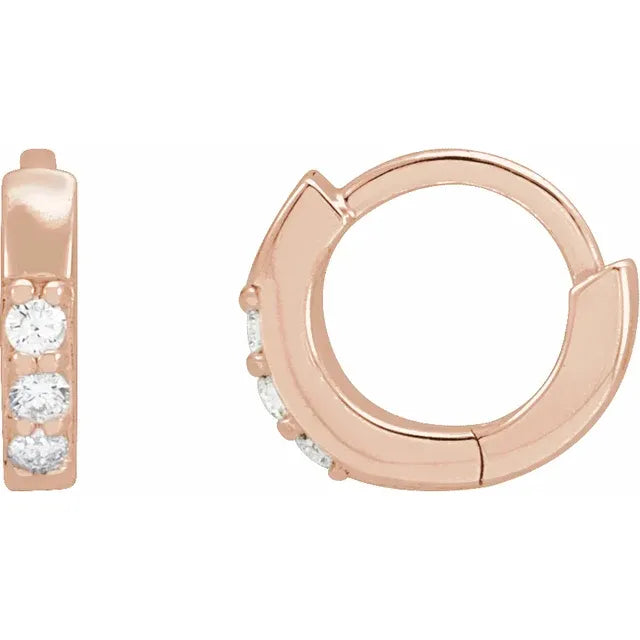 14K Rose gold Diamond hoop earrings for women 1/8 CTW