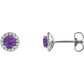 14K Gold Natural 3 MM Amethyst & Natural Diamond Halo Stud Earrings Details