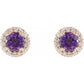 14K Rose Gold Natural Amethyst & Natural Diamond Halo Stud Earrings