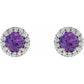 platinum Stud  Earrings 6 MM Amethyst Gemstone 