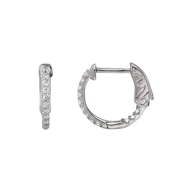 14K White Gold  Inside-Outside women Diamond Hoop Earrings  1/4 CTW