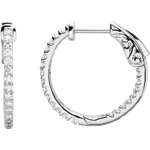 14K Yellow gold Inside-Outside women Diamond Hoop Earrings  1/2 CTW