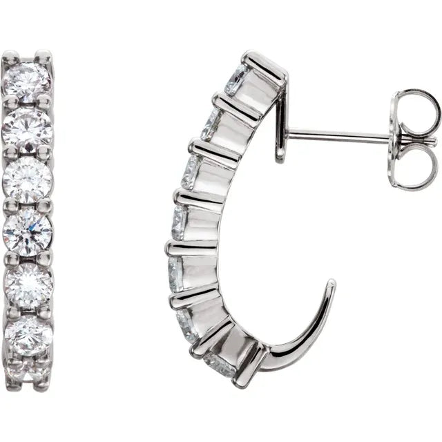 Diamond J-Hoop Earrings 14k White Gold  3/4 CTW