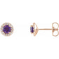 Amethyst & Diamond Halo Stud Earrings