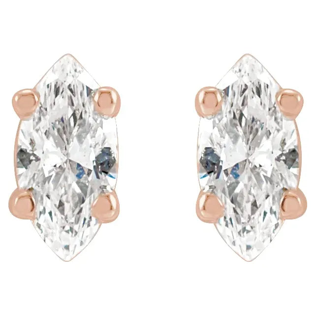 Marquise Cut 14K Rose Gold 1/8 CTW Diamond Stud Earrings