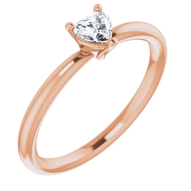 Heart Shape Gemstone Solitaire Ring (white Sapphire ring) 14K Rose Gold 4X4MM