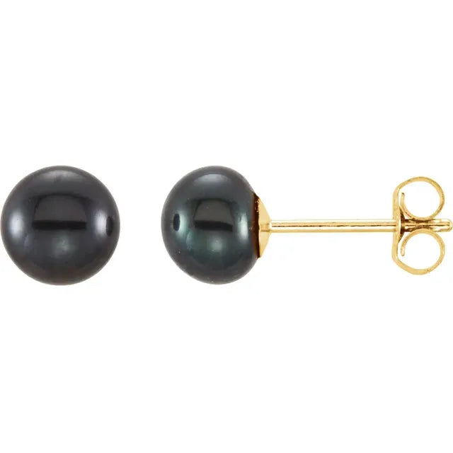 14K Yellow Cultured Freshwater Pearl Earrings black pearl 