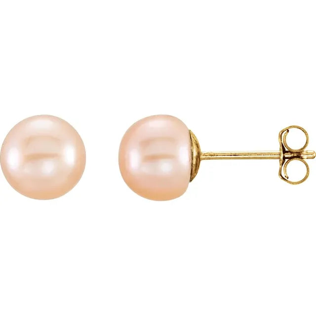 14K Yellow Cultured Freshwater Pearl Earrings pink