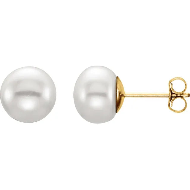 14K Yellow Cultured Freshwater Pearl Earrings white pearl 