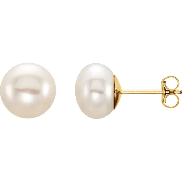 14K Yellow Cultured Freshwater Pearl Earrings white pearl 6 MM