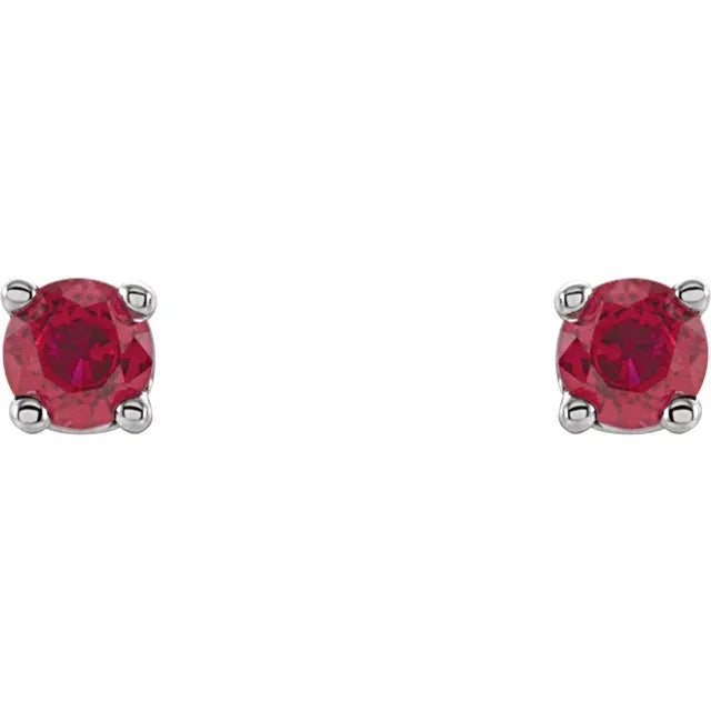 14k White gold studs earrings ruby Stone showing details 