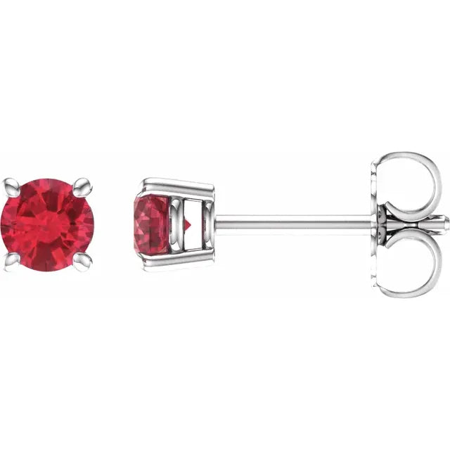 14k White gold stud earrings ruby Stone 4 MM 