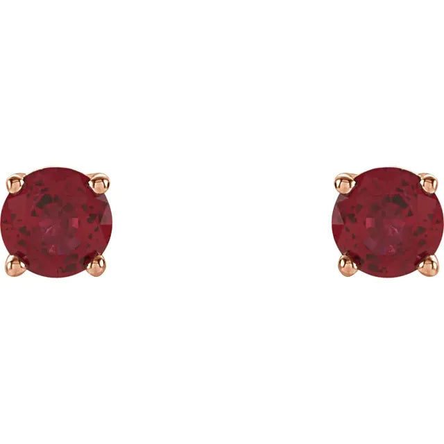 14K Gold 4-Prong Natural Ruby Stud Earrings