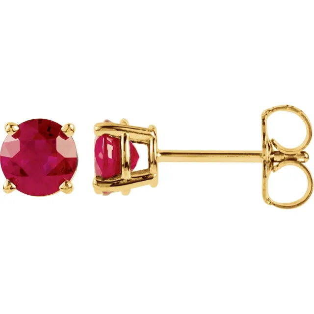 14k yellow gold stud earrings 5 MM ruby Stone 