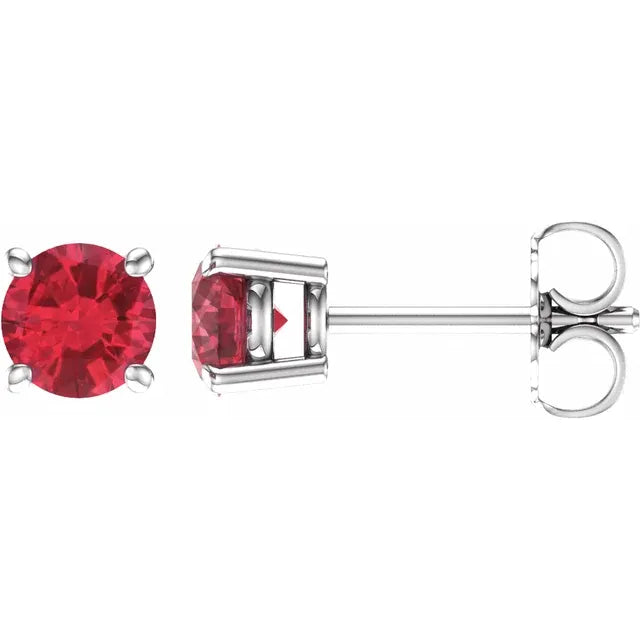 14k White gold stud earrings ruby Stone 5 MM