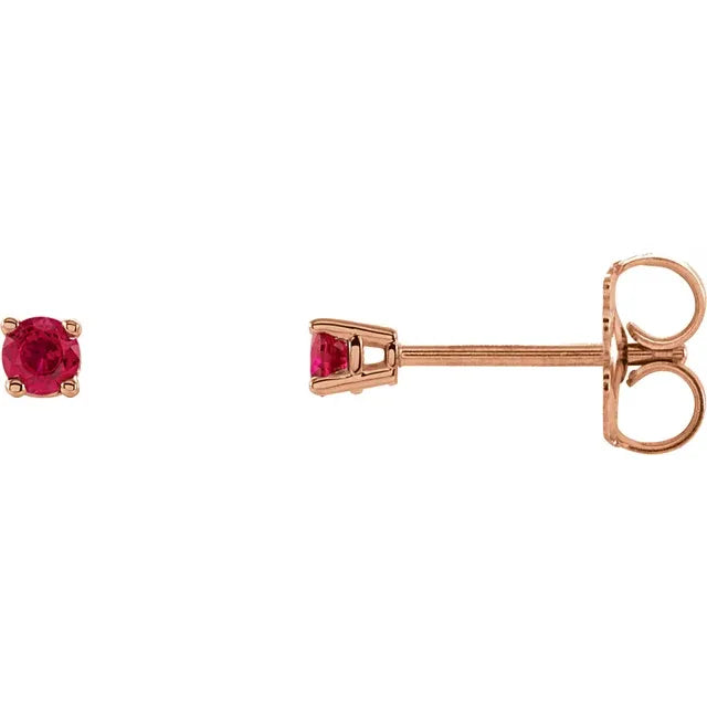 14k Rose gold studs earrings ruby Stone 