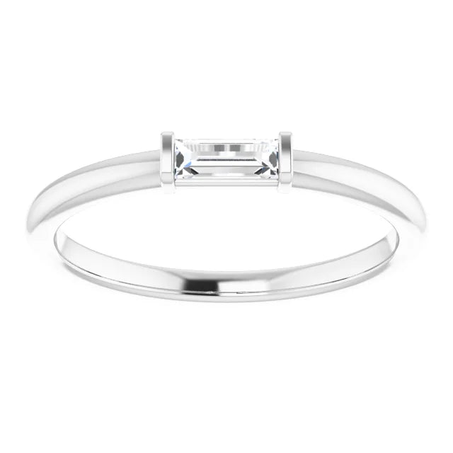 Straight Baguette Step Natural Diamond Stackable Ring