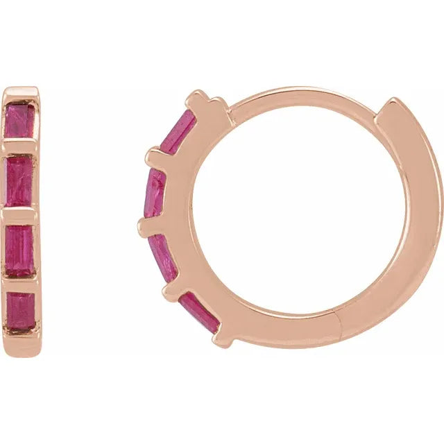 14K Gold Huggie Hoop Earrings (Diamond, Sapphire Or Ruby)