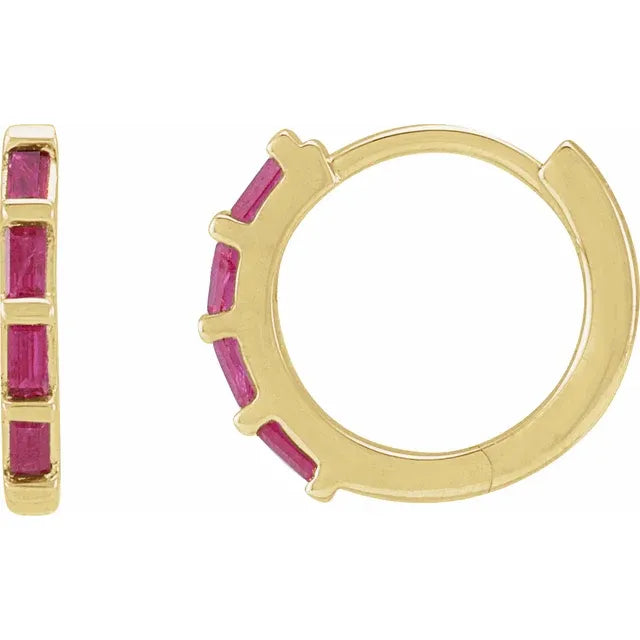 14K Gold Huggie Hoop Earrings (Diamond, Sapphire Or Ruby)