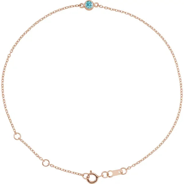 14 K Rose Gold Bracelet birthstone gemstone blue topaz