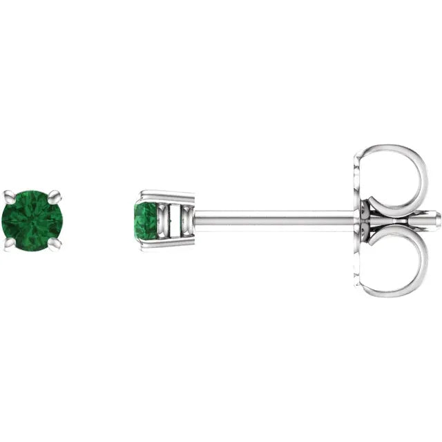 Emerald Earrings - 14K White Gold Stud Earrings Emerald stone 2.5 MM