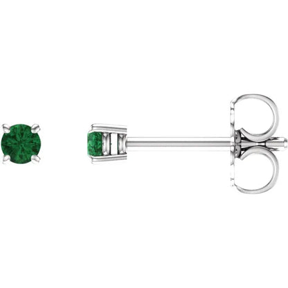 Emerald Earrings - 14K White Gold Stud Earrings Emerald stone 2.5 MM