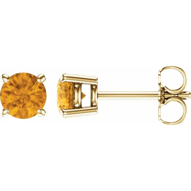 14K Yellow Gold 4-Prong Natural Citrine Stud Earrings 5 MM