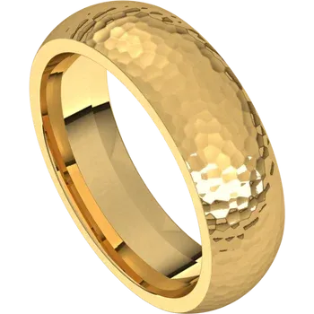 men gold wedding band 6 MM Hammered Finish 