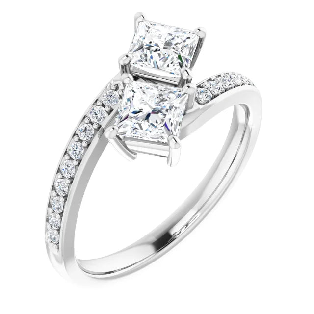 1.35 CTW Two Stone Princess Cut Diamond Engagement ring on Gold Or Platinum